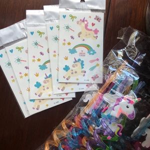Unicorn party favors 🦄 5 packs unicorn tattoos and 5 pack of twisty straws